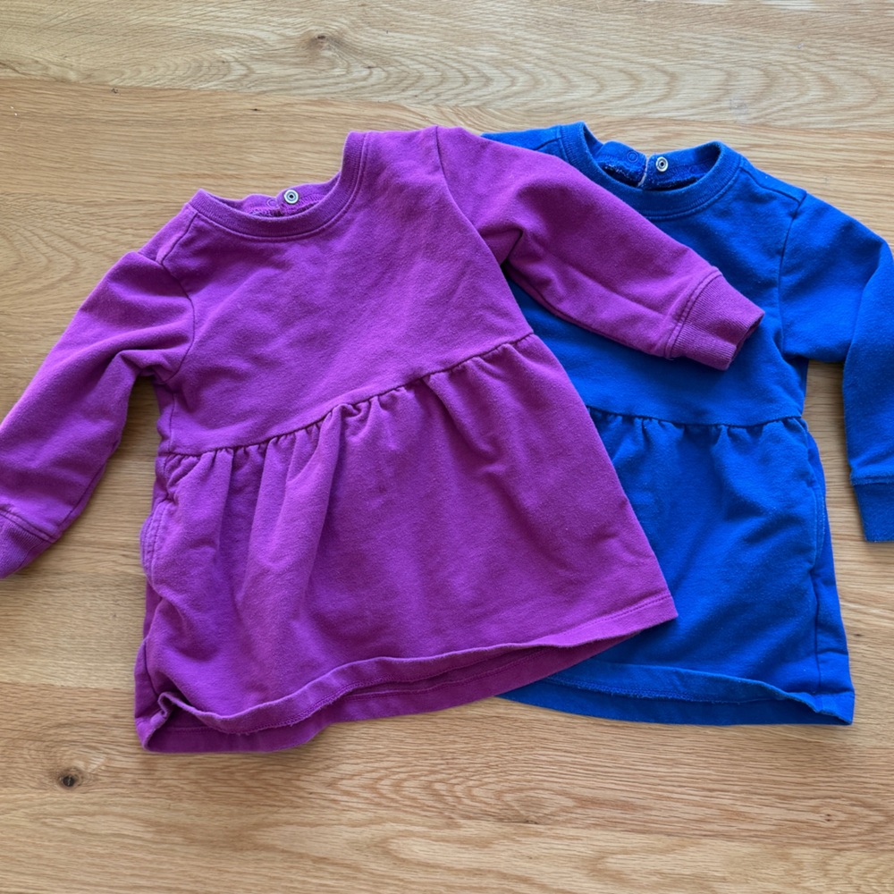 Bundle of Primary Kids Sweatshirt  Dresses - Purple and Blue